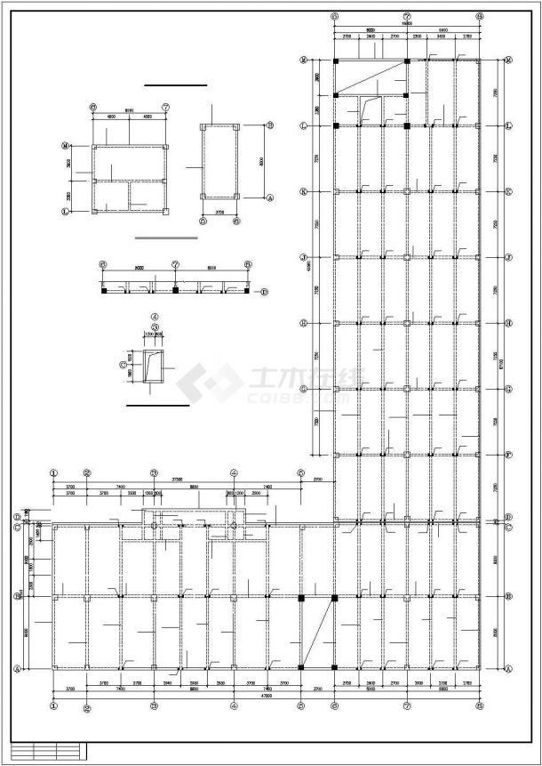 5层全框架L形生产车间办公楼结构施工设计cad图-图二