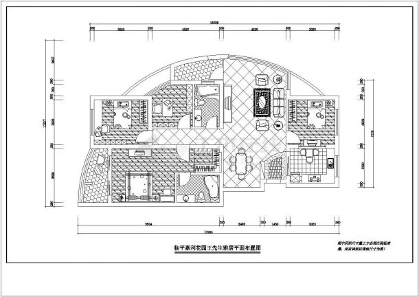 花园小区住宅户型室内装修平面设计cad施工图-图二