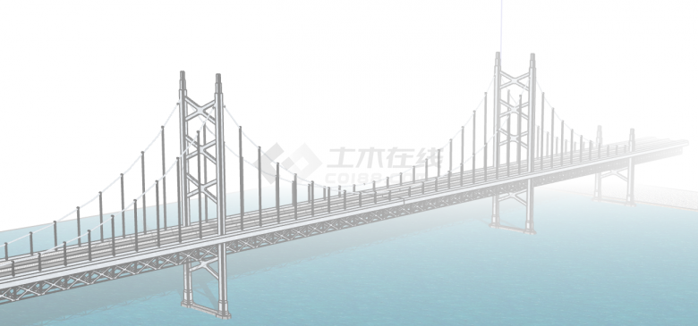 大型刚性现代化悬索桥su模型-图一