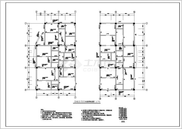 长63.54米 宽43.5米 8层框架住宅结构施工图-图一