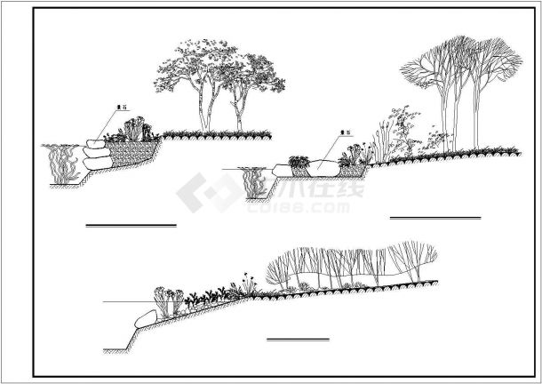 经典3种生态景石驳岸设计cad剖面图【(陡)(缓)(草坡)】-图一