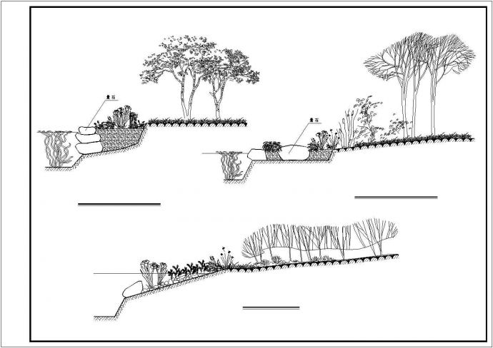 经典3种生态景石驳岸设计cad剖面图【(陡)(缓)(草坡)】_图1