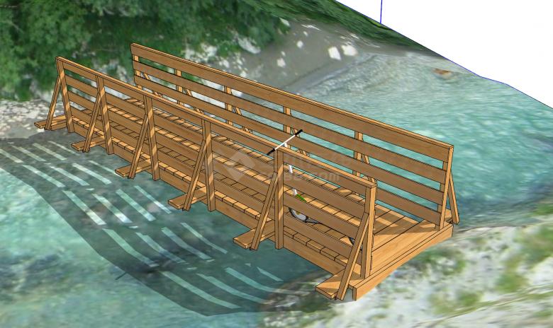 日式木制跨河小型景观桥梁su模型-图二