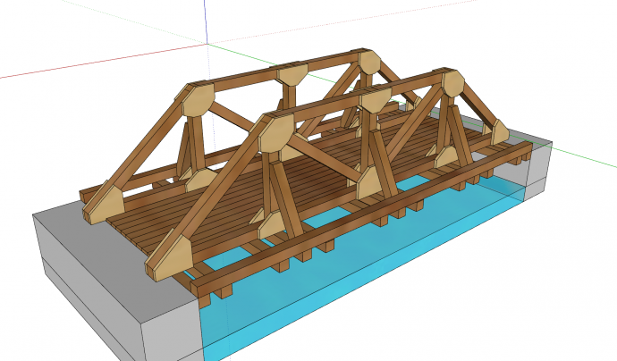 中式公园景观小型木制桥梁su模型_图1
