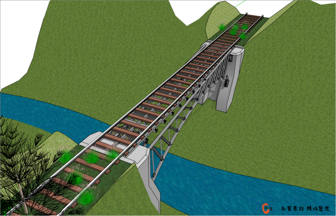 经典现代风格铁路桥su模型_图1