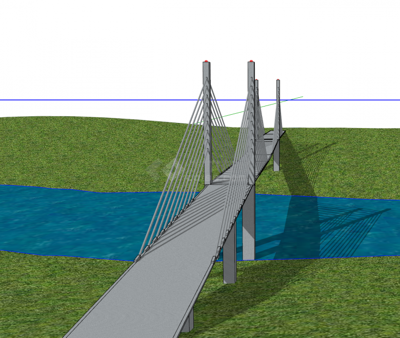 现代化大型跨河砼制创意悬索桥梁su模型-图一