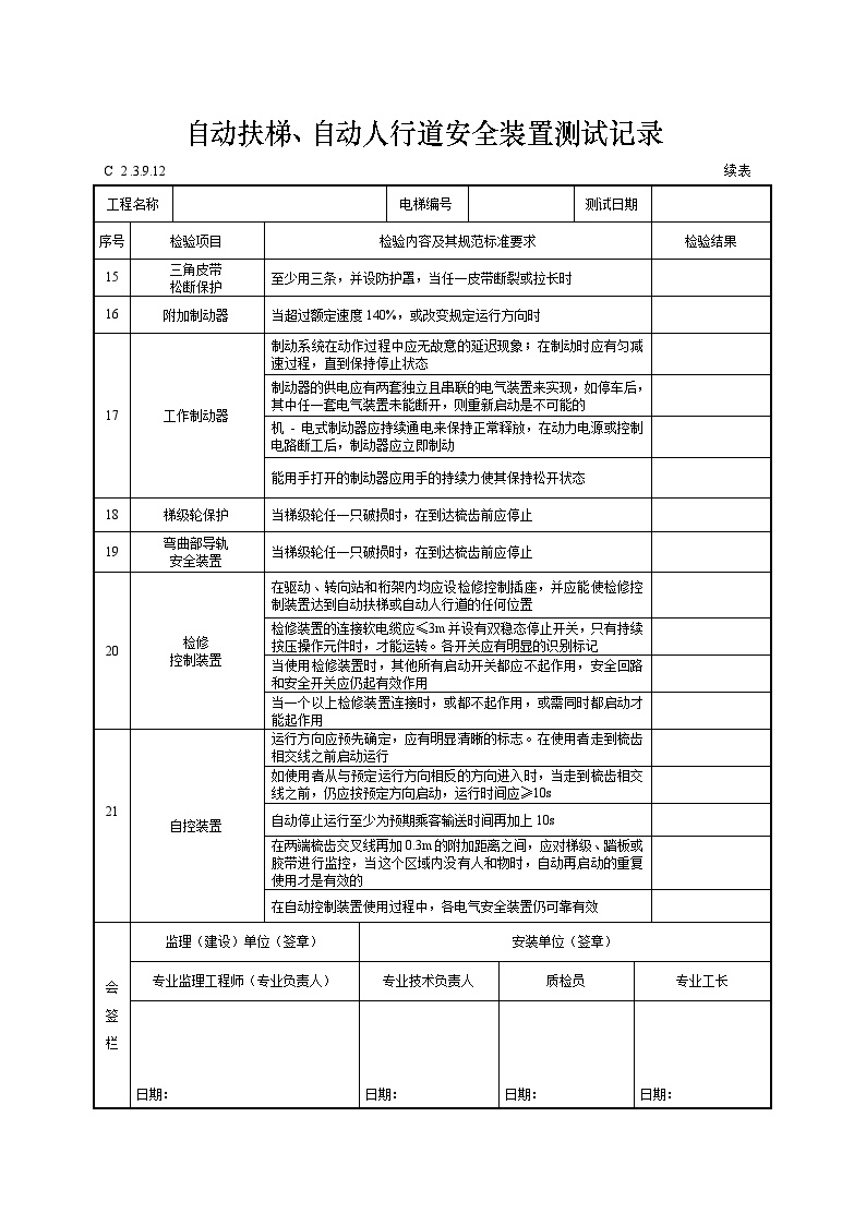 自动扶梯、自动人行道安全装置测试记录9。12.doc-图一