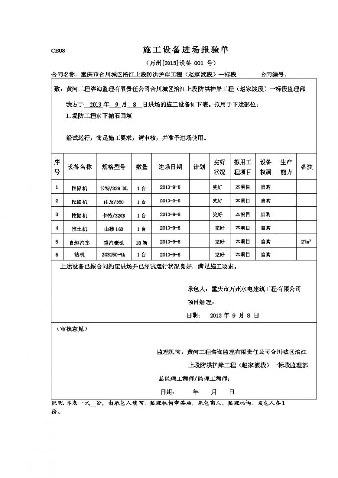 水利防洪护岸 施工机械报审表001号.doc_图1