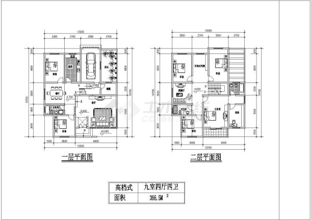 某地多套别墅户型建筑设计方案CAD图-图二