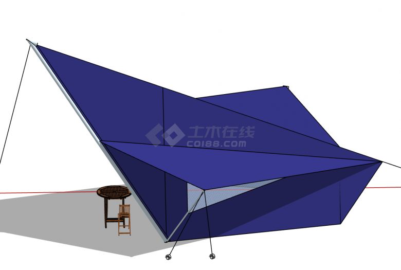 小型休闲时尚蓝色帐篷su模型-图二