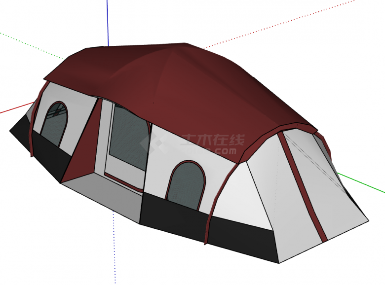 大型长形双拼色帐篷su模型-图二