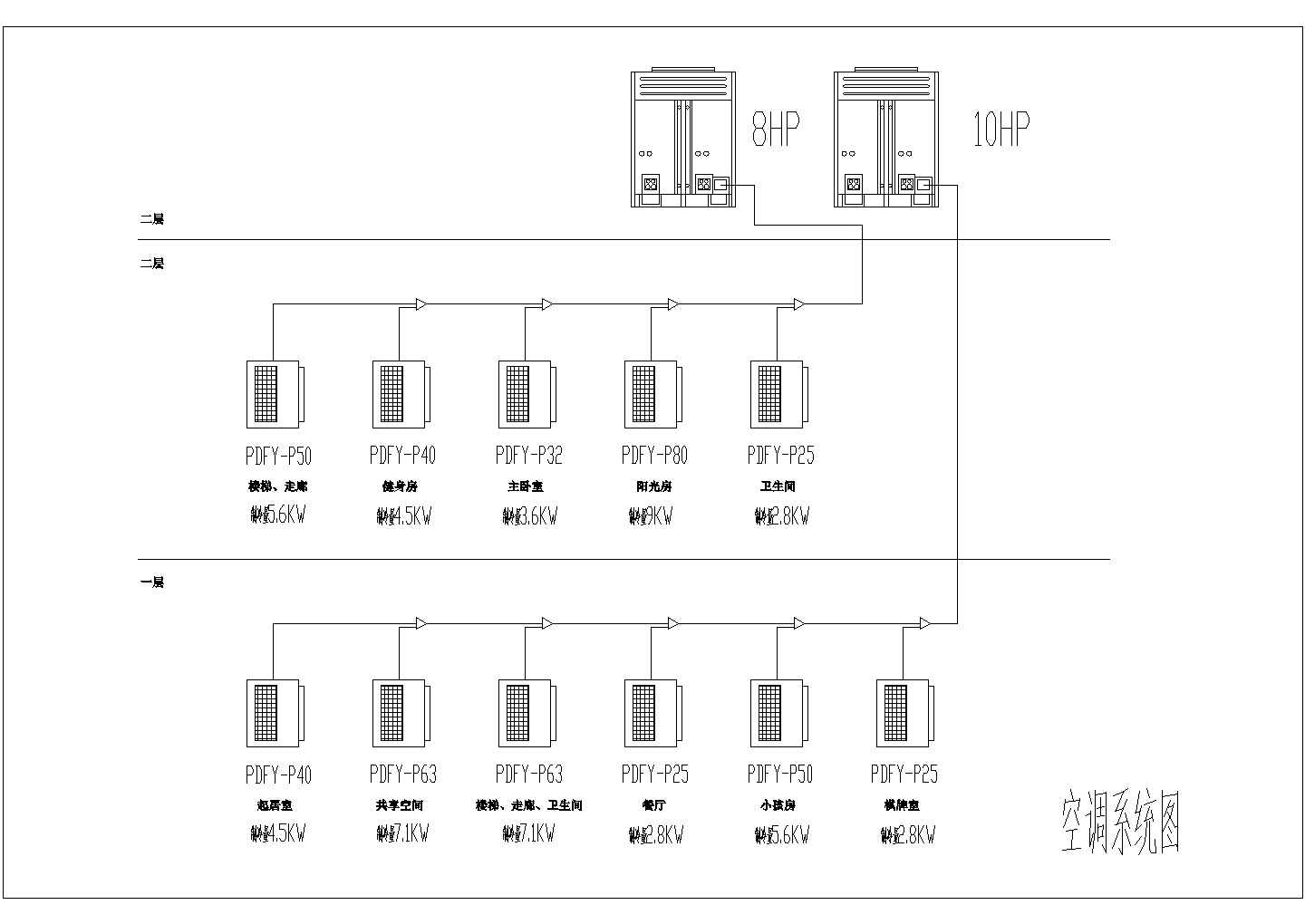 苏州某住宅户型家用中央空调全套cad施工设计图纸