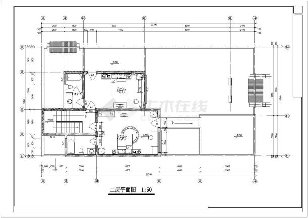 某长20.74米 宽10.74米 二层北方四合院CAD建筑设计图 带1张JPG外观效果（龙湖别院落4号院）-图二
