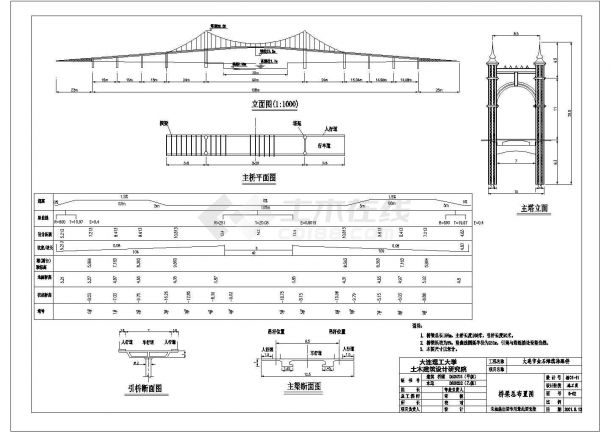 某金石滩吊桥(24+60+24)CAD结构设计图-图一