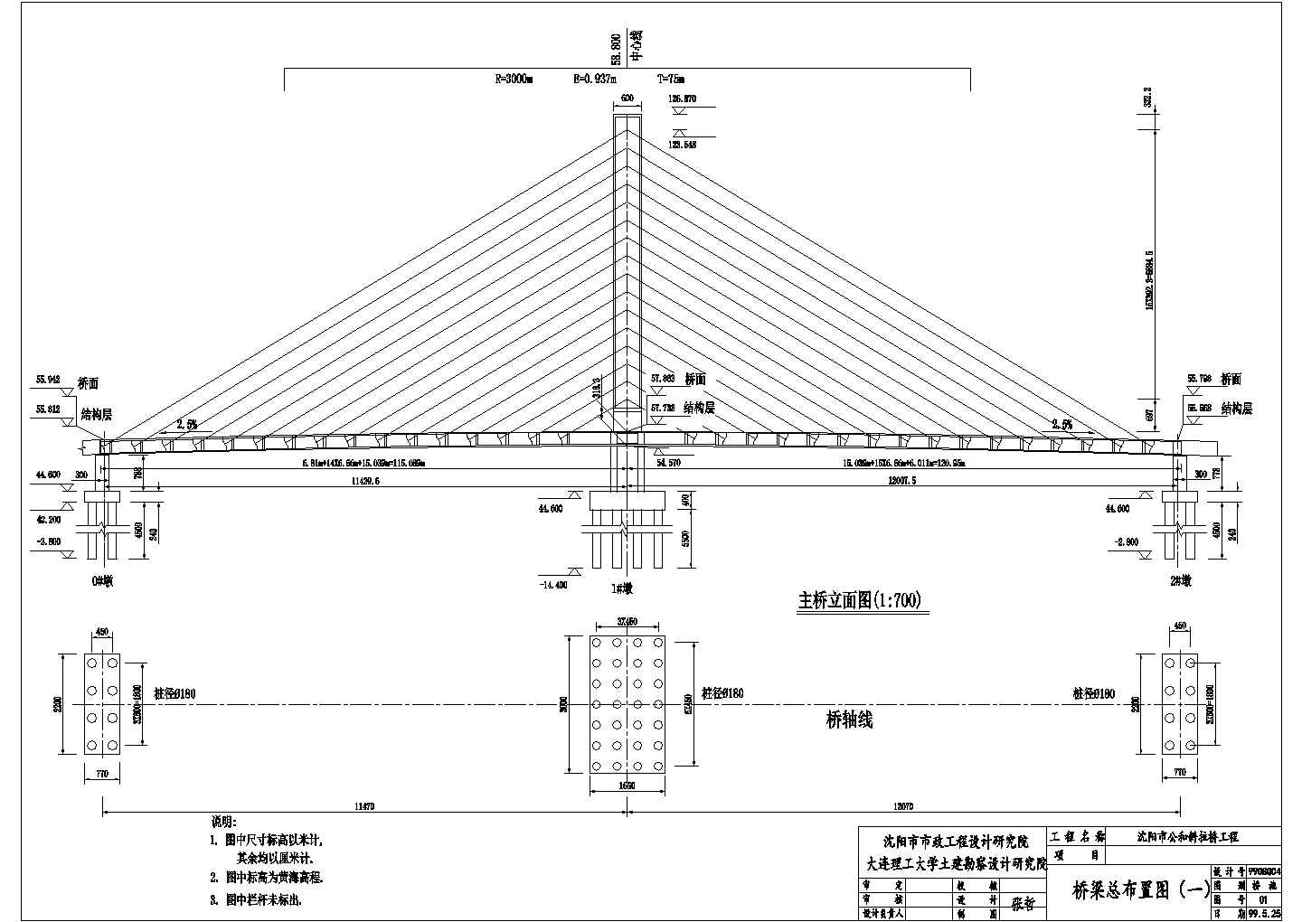 某沈阳市公和斜拉桥(独塔114+120)CAD结构设计图纸