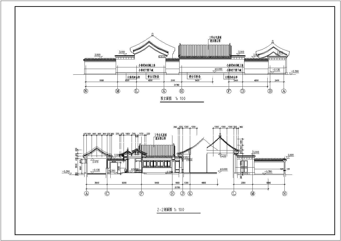 某长31.78米宽21.3米一层四合院CAD建筑住宅方案设计图 带1JPG鸟瞰效果