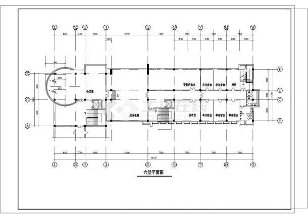 现代化6层办公楼建筑CAD方案图-图二