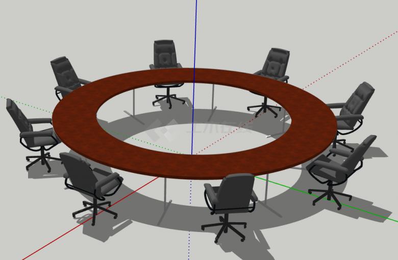 中型棕红色圆形会议桌su模型-图二