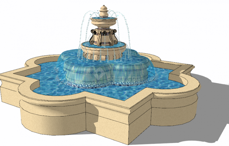欧式水钵水景喷泉su模型-图二
