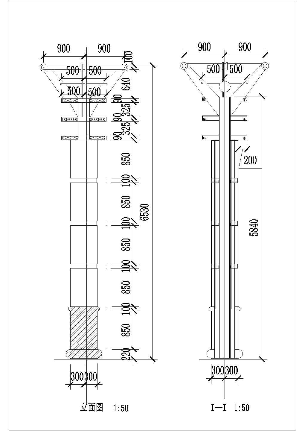 某景观立式灯柱CAD建筑布置参考图