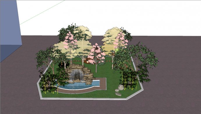 中式风格庭院花园su模型_图1