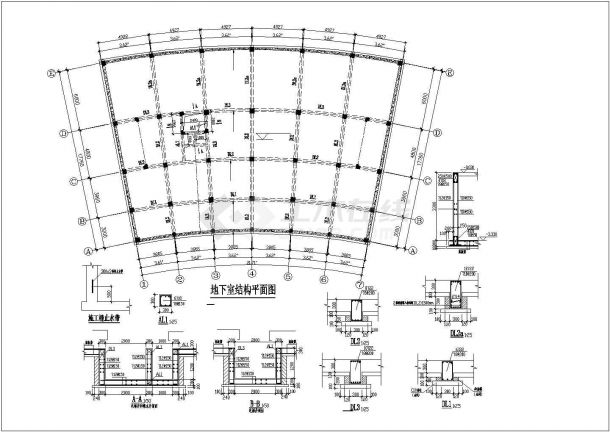 某地区5层弧形大跨度混凝土商住楼建筑设计结构完整CAD资料-图二