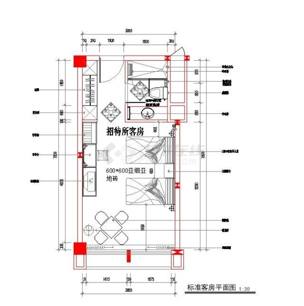酒店房间CAD平面施工图-图二