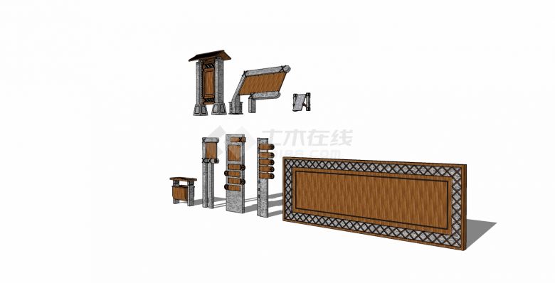 大型木石展示牌标识牌指示牌su模型-图二