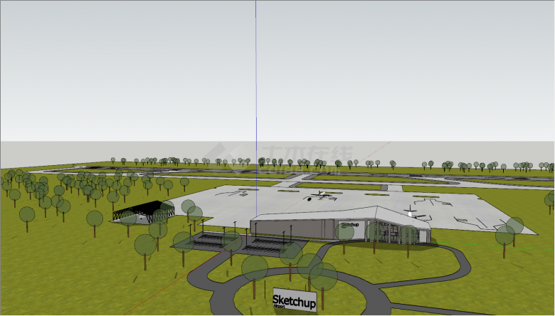 现代简约建筑小型飞机场su模型-图二