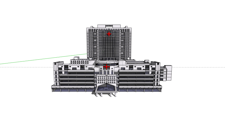 现代简约风高层医院su模型-图二