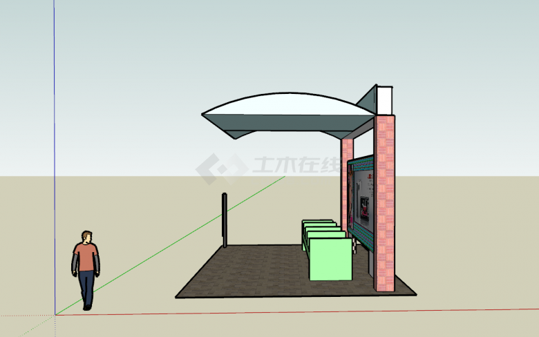 中式公交车站su模型设计-图二