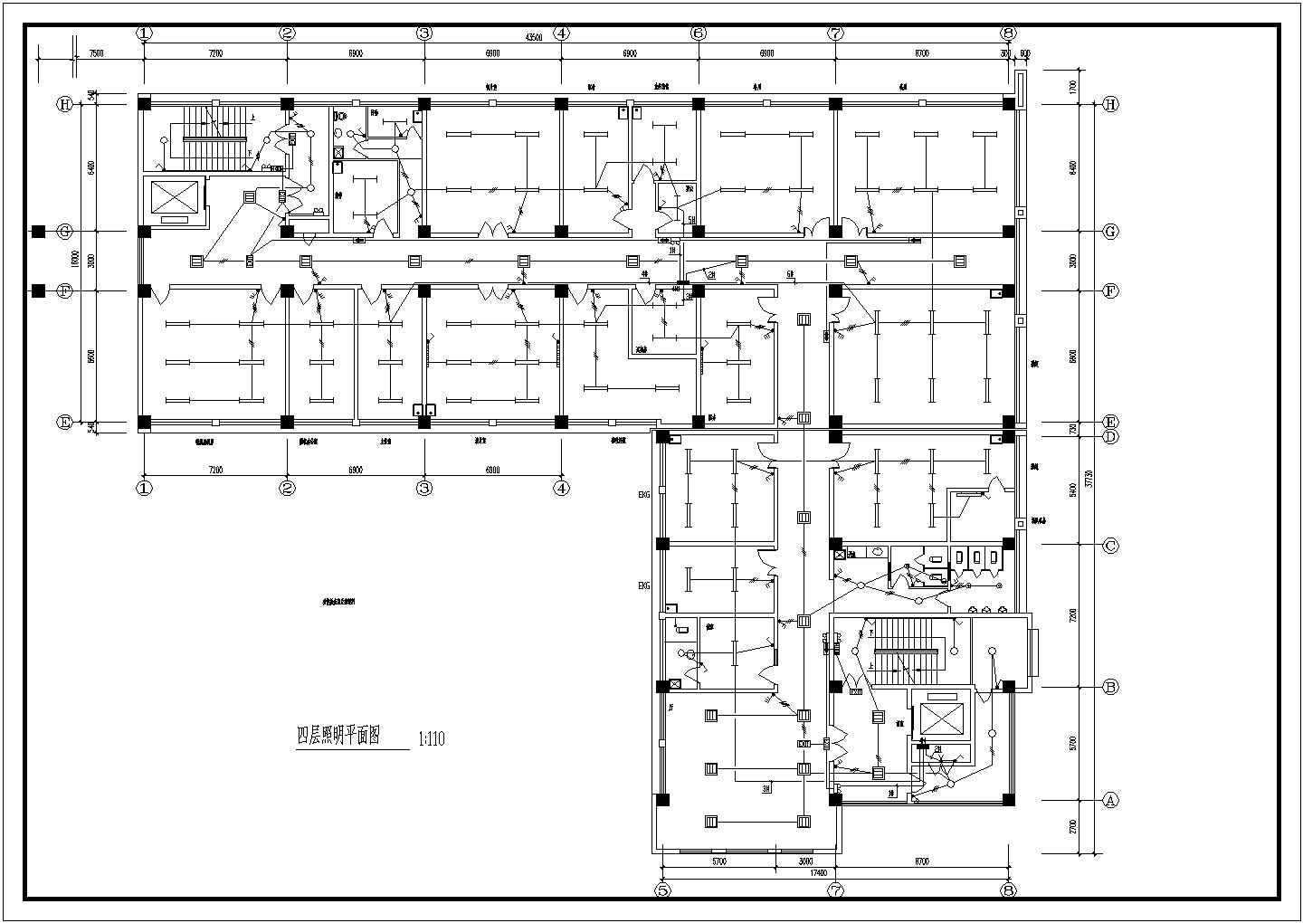 某地区7层L型民生建筑综合楼照明系统布线设计CAD资料