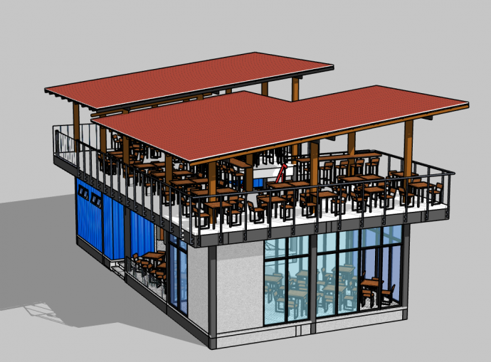 中型上下式集装箱改造民宿餐厅su模型_图1