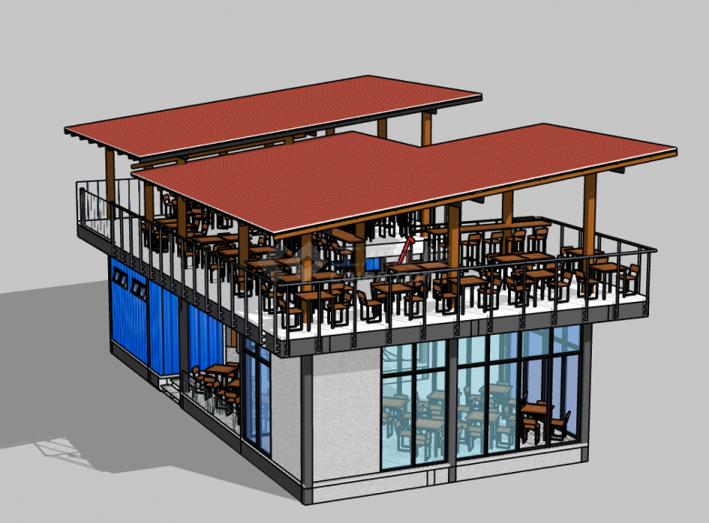 中型上下式集装箱改造民宿餐厅su模型-图一