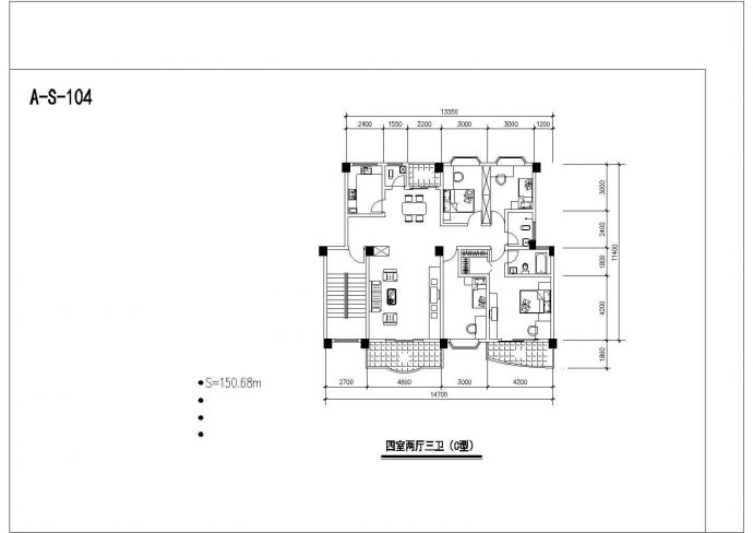 四室二厅及以上南梯户型设计参考cad图_图1
