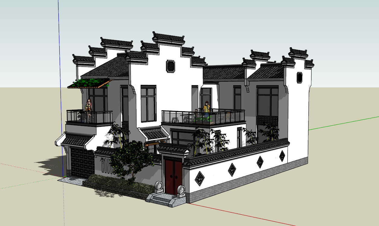 中式带小阳台别墅SU模型