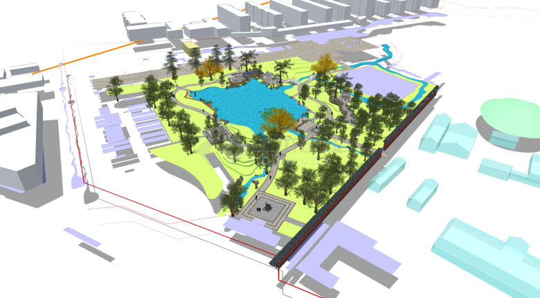中式池塘小溪超大古典园林su模型-图二