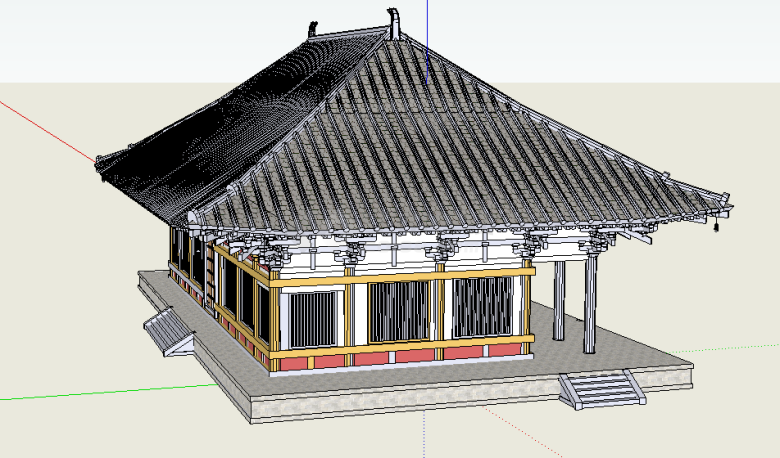中式四面坡庙宇大殿su模型-图二