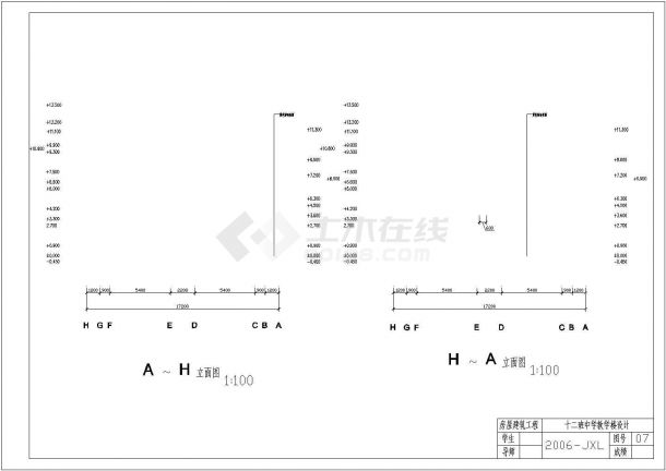 某砖混结构四层教学楼建筑方案设计cad施工图-图一