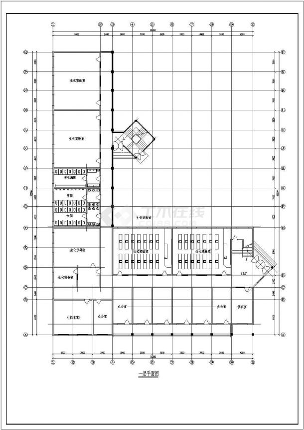 三层学校教学楼平立面设计cad施工图-图一