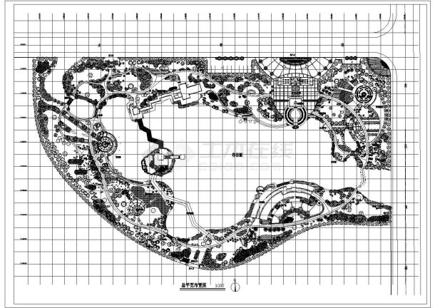 某城市现代大型公园景观规划设计cad总平面布置图-图一
