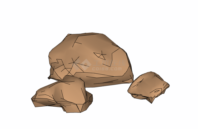 三块土色复古假山置石 su模型-图二