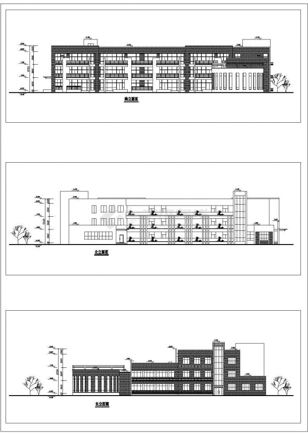 三层幼儿园教学综合楼建筑施工cad图，共九张-图一