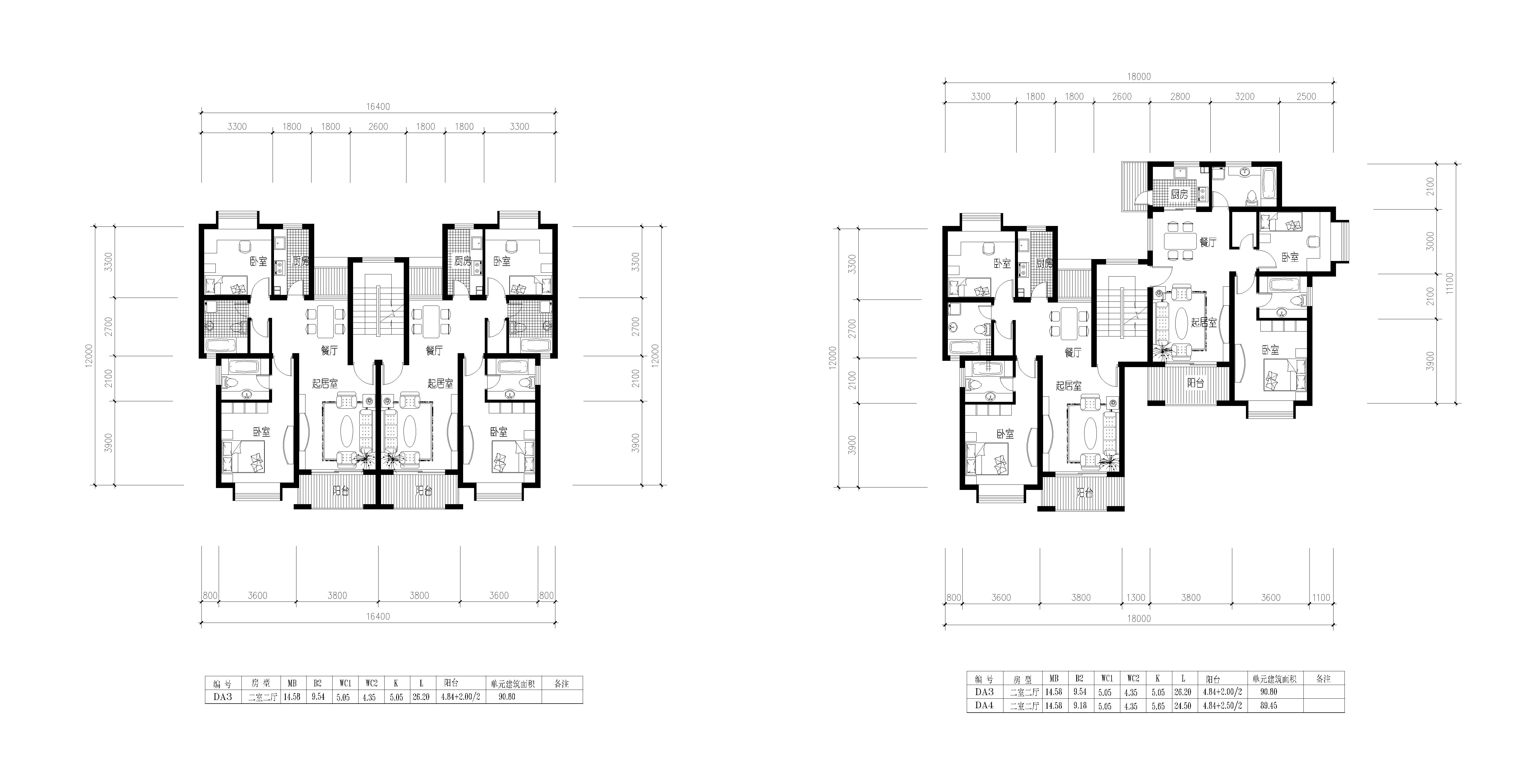 二室二厅别墅建筑平面图