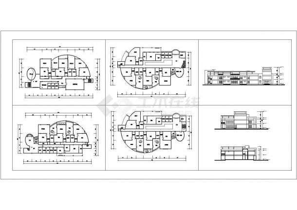 阜阳幼儿园二层教学楼建筑设计施工cad图，共六张-图一