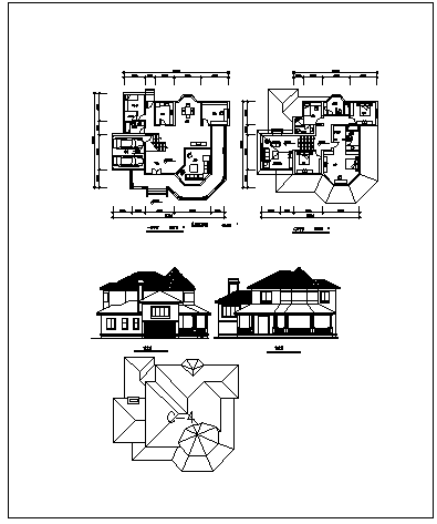 二层欧式别墅建筑施工cad图_含三套别墅方案设计-图一