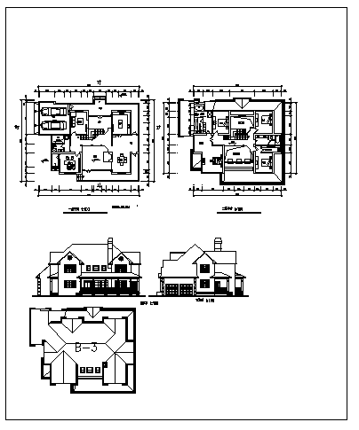 二层欧式别墅建筑施工cad图_含三套别墅方案设计-图二