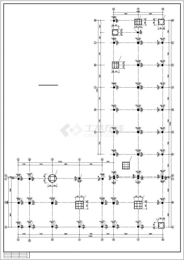 温州市博康仪表有限公司某5层全框架L形生产车间办公楼结构CAD图-图二