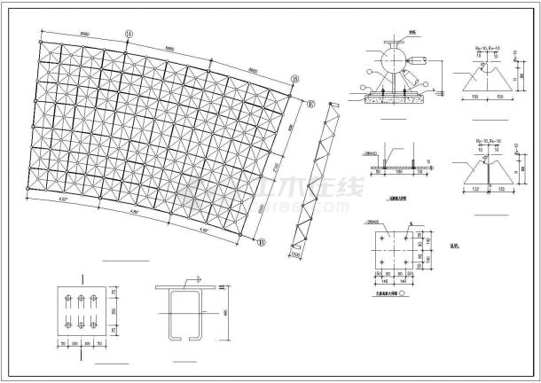重庆市某食品加工厂车间屋顶网架全套结构设计CAD图纸-图二
