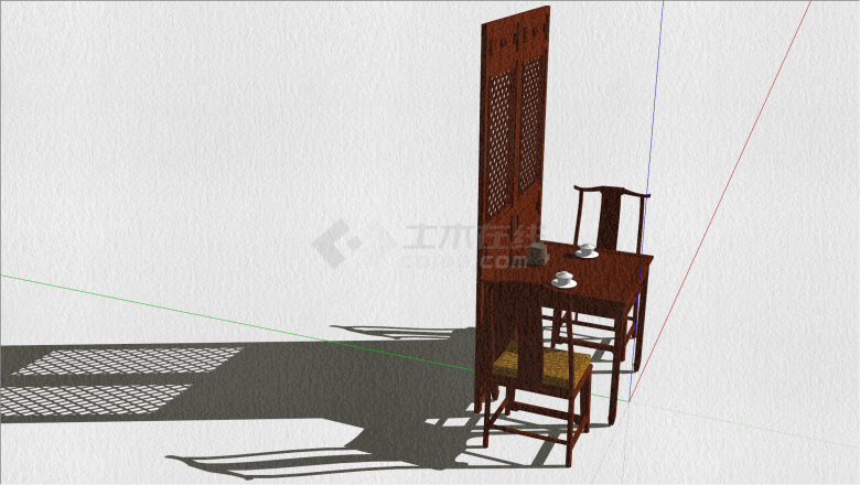 中式木制大堂桌椅屏风su模型-图一